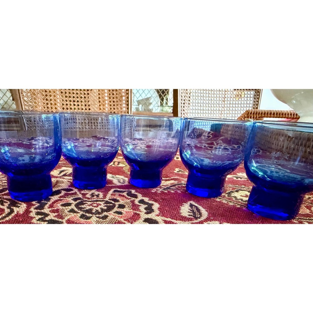Set of 5 Cobalt‎ Blue Shot Glasses | MCM Heavy Base Votive Holders